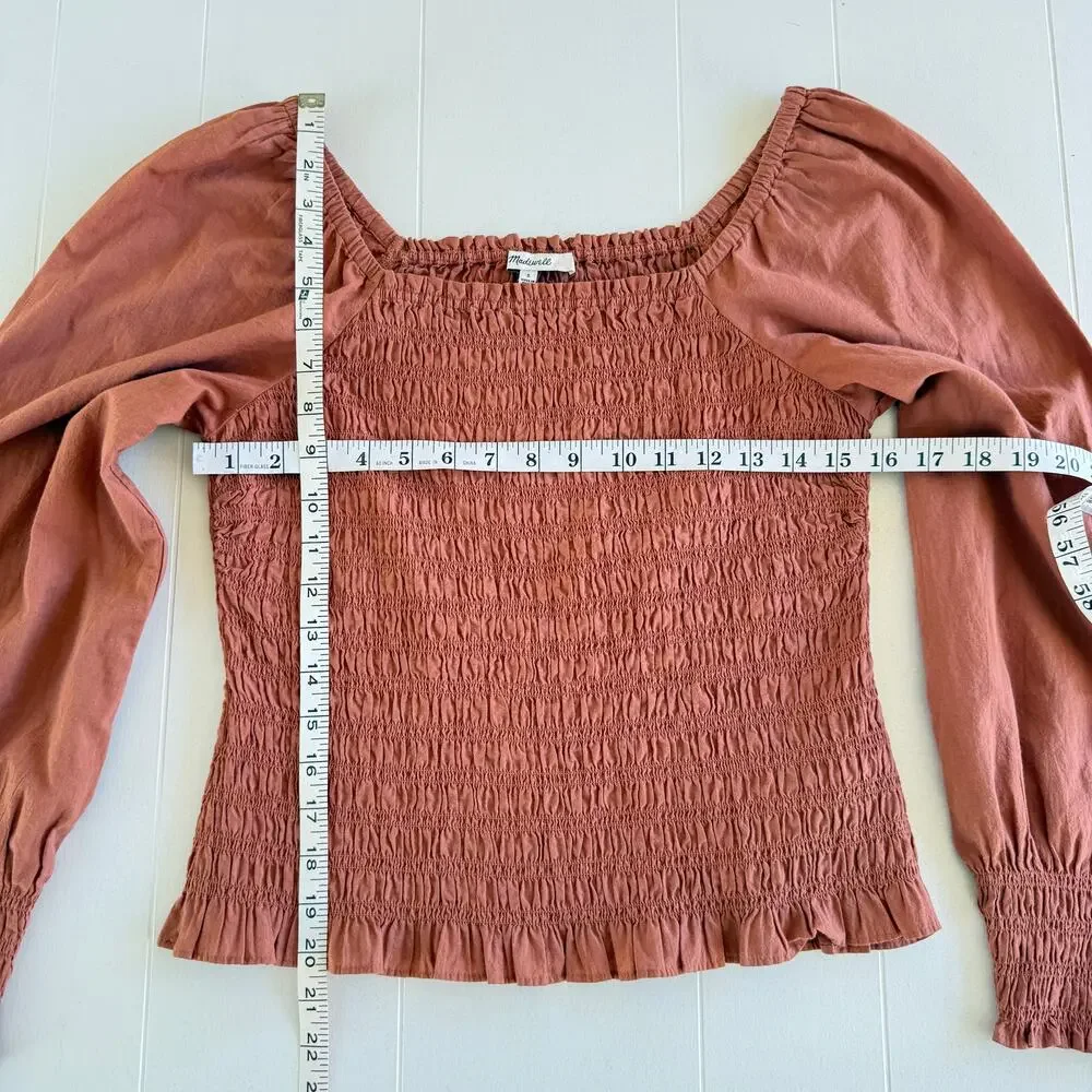 Madewell Lucie Bubble-Sleeve Smocked Top Peasant Blouse